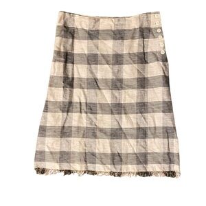 Anne Klein Linen Plaid Wrap Skirt Cream & Black Sz 8